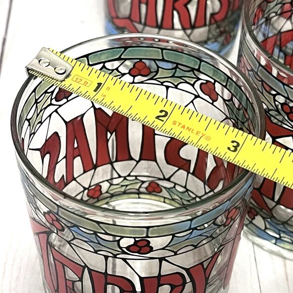 Set of 4 Vintage Cera Merry Christmas Double Old Fashioned Tiffany Stained Glass - Picture 9 of 10